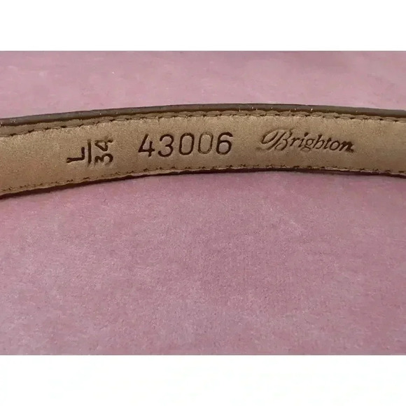 Brighton Belt Leather Western Style Floral Buckle Size L Light Brown/ Tan Skinny - Picture 5 of 5